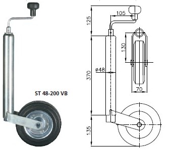 UNITRAILER Jockey Wheel LB 48 and cast-iron clamp bracket 48